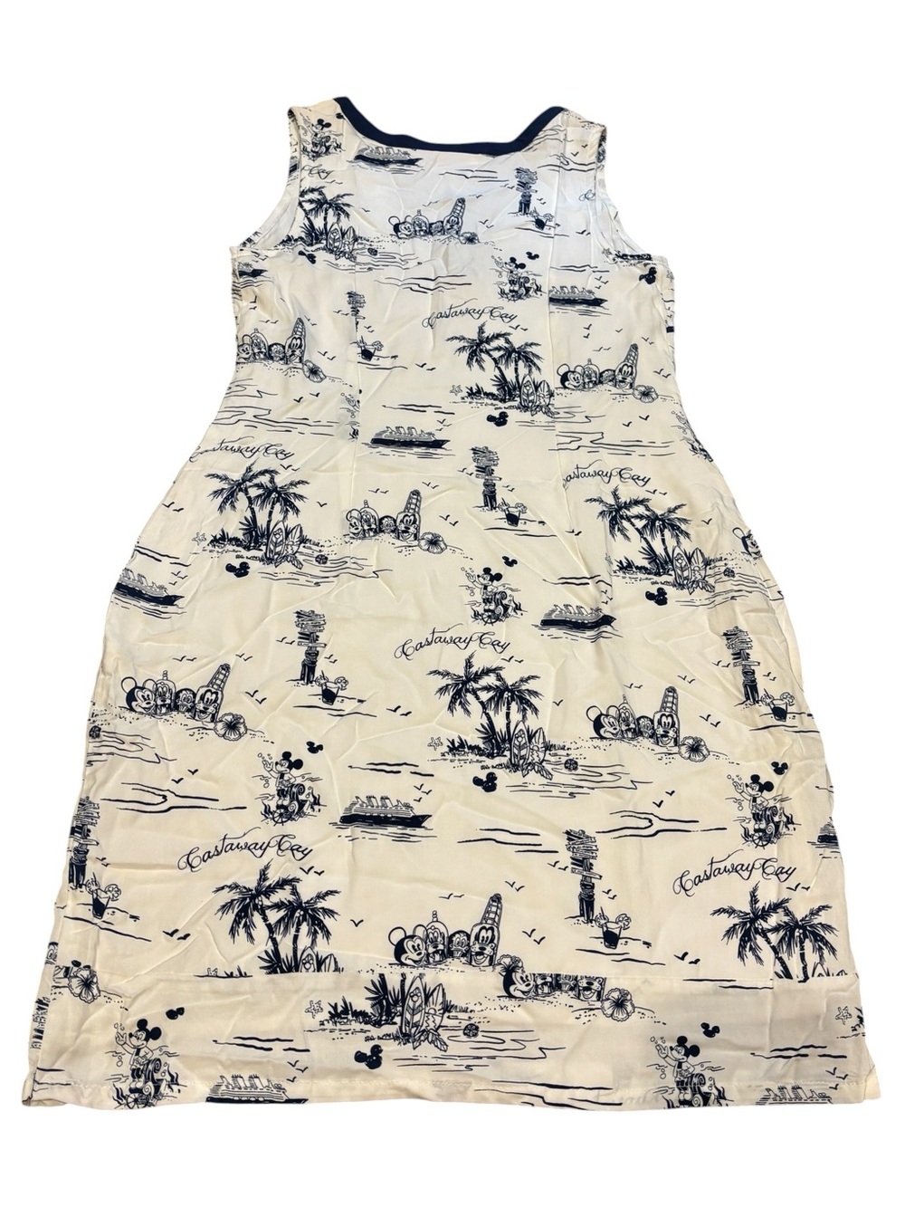 Disney Cruise Line Castaway Cay Dress XS White Navy Sleeveless Lined Resort - Picture 6 of 7